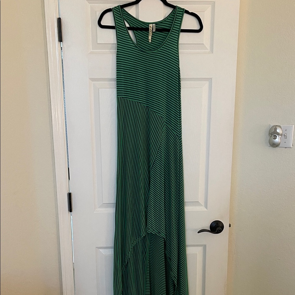 ETC Asymmetrical Green Striped Dress